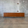 Mid Century Burlwood, Walnut, & Bronze Long Low Credenza