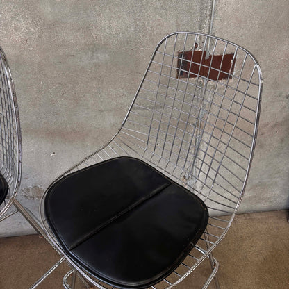 Pair of Herman Miller Eames Wire Stools w/ Black Cushions
