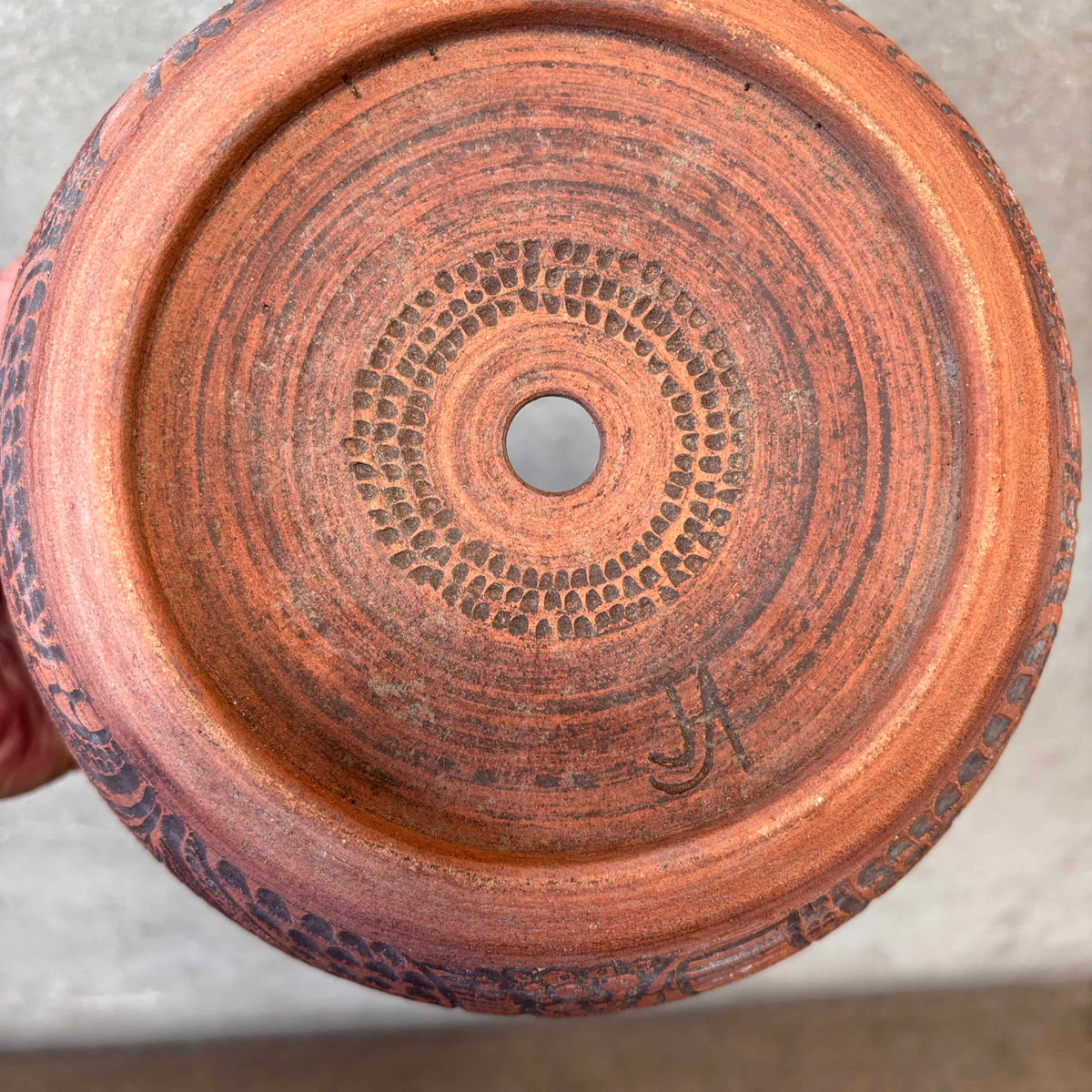 Vintage Incised Pot Signed "JA"