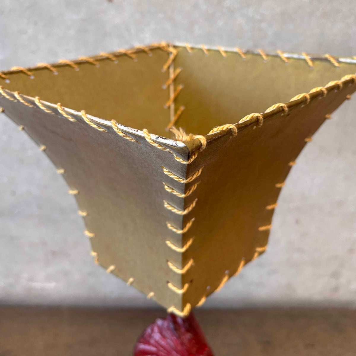 1930s / 40s Chalkware Indian Lamp With Whipstitch Shade - As Is / Needs Wiring