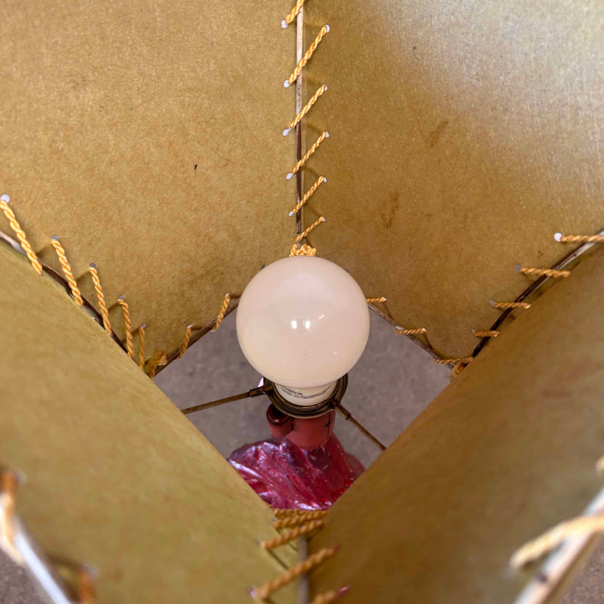 1930s / 40s Chalkware Indian Lamp With Whipstitch Shade - As Is / Needs Wiring