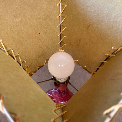 1930s / 40s Chalkware Indian Lamp With Whipstitch Shade - As Is / Needs Wiring