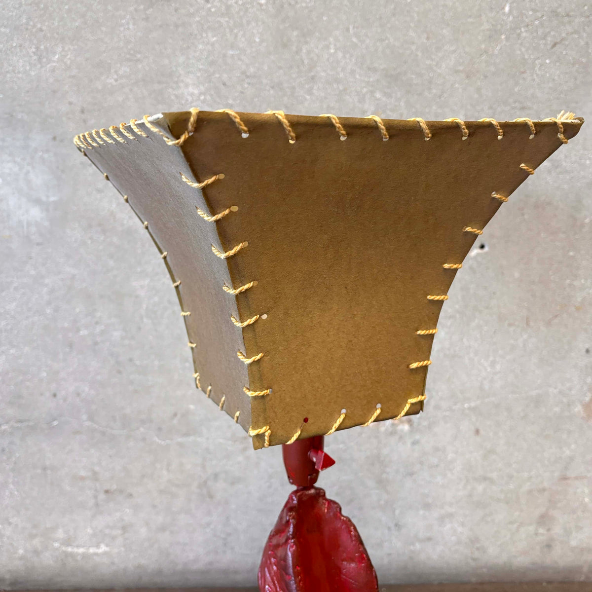 1930s / 40s Chalkware Indian Lamp With Whipstitch Shade - As Is / Needs Wiring