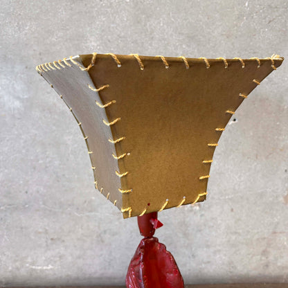 1930s / 40s Chalkware Indian Lamp With Whipstitch Shade - As Is / Needs Wiring