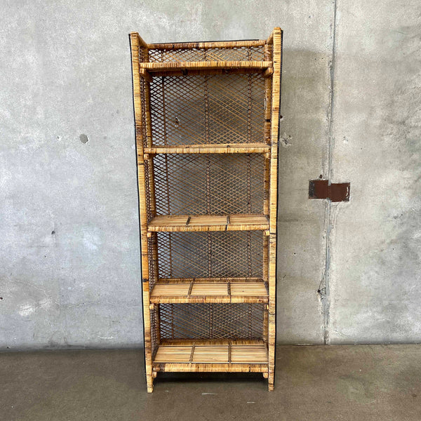 Vintage 1970s Wicker Rattan Folding Five Shelf Bookcase Etagere