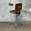 Vintage Industrial Adjustable Stool Chrome & Brown Tweed Fabric & Vinyl