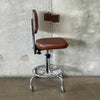 Vintage Industrial Adjustable Stool Chrome & Brown Tweed Fabric & Vinyl