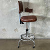 Vintage Industrial Adjustable Stool Chrome & Brown Tweed Fabric & Vinyl