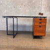CB2 Fullerton Modern Three Drawer Metal, Walnut, & Marble Desk