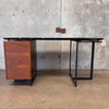 CB2 Fullerton Modern Three Drawer Metal, Walnut, & Marble Desk