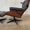 Vintage Walnut And Black Leather Reproduction Eames Chair And Ottoman