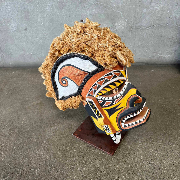 Island Tribal Mask on Stand w/ Jute Mohawk