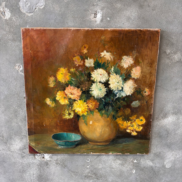 Vintage Still Life Painting With Flowers