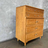 LA Period Five Drawer Blonde Mid Century Modern Highboy