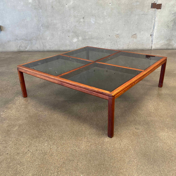 Mid Century Walnut & Smoked Glass Coffee Table