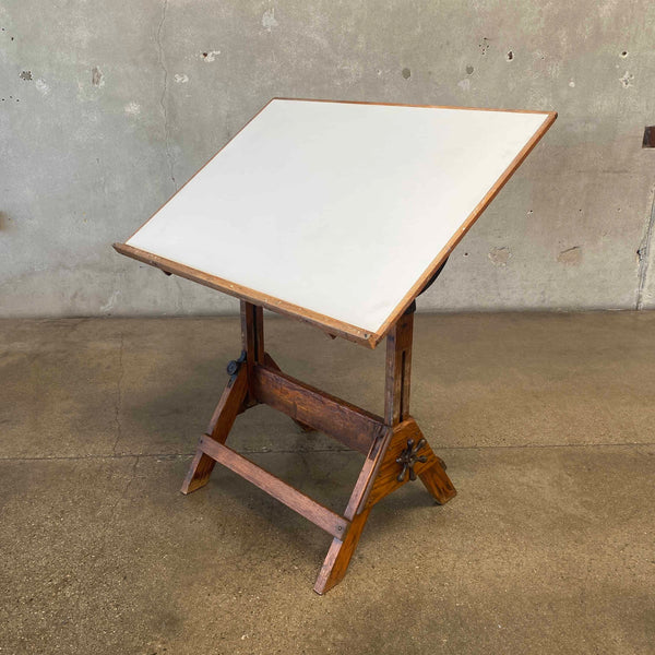 Antique Early 19th Century Hamilton Oak & Cast Iron Drafting Table Desk
