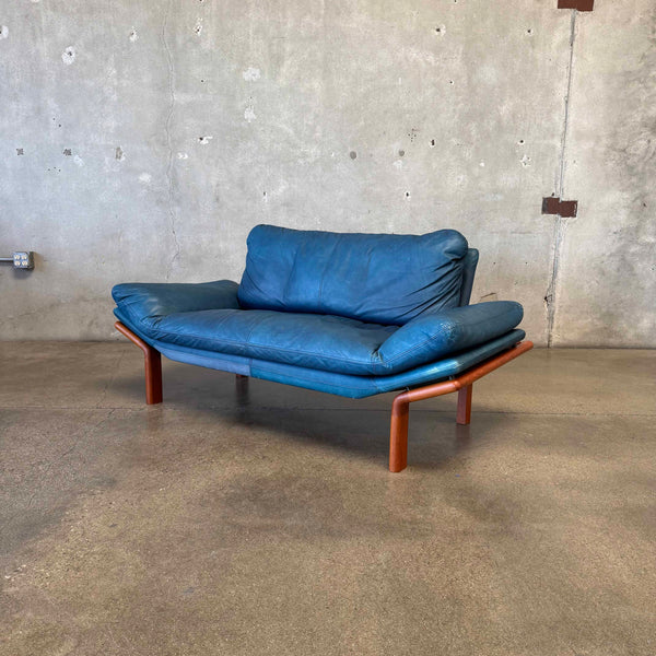 Danish Modern Leather & Teak Settee By Komfort - Denmark