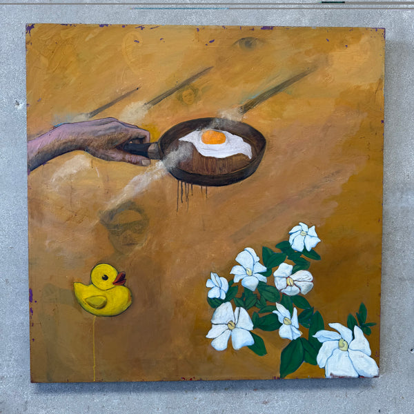Vintage Oil on Canvas Frying Egg