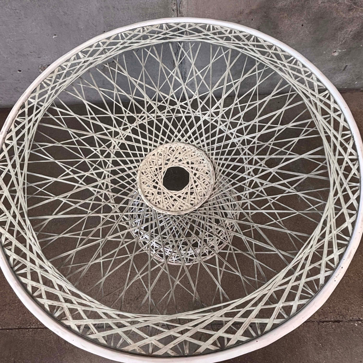 Mid Century Modern Spun Fiberglass Glass Top Patio Table - Russell  Woodard
