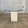 Vintage Postmodern Travertine & Glass Round Dining Table