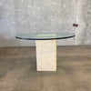 Vintage Postmodern Travertine & Glass Round Dining Table