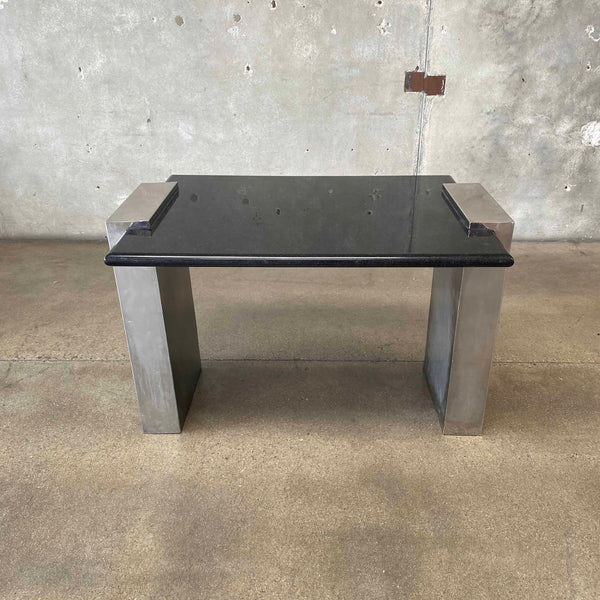 Granite & Steel Chrome Post Modern Dining Table c. 1970's, Italy,