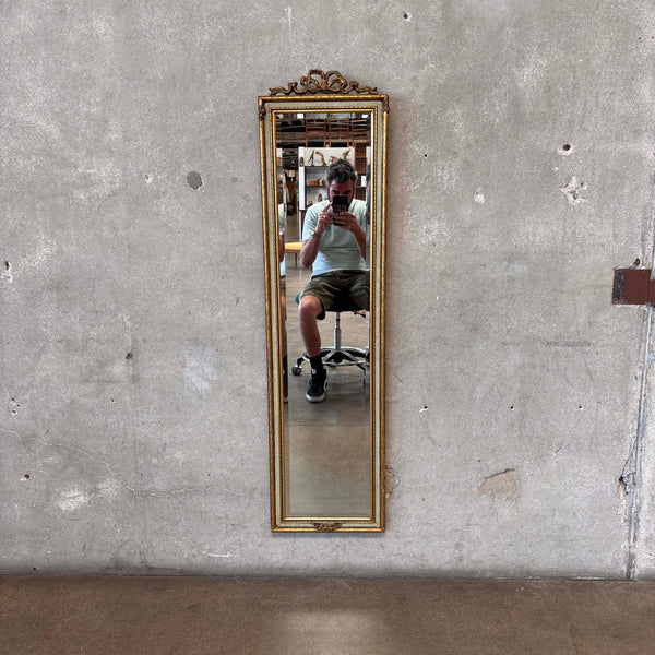 Antique Narrow Beveled Wall Mirror With Bow Detail