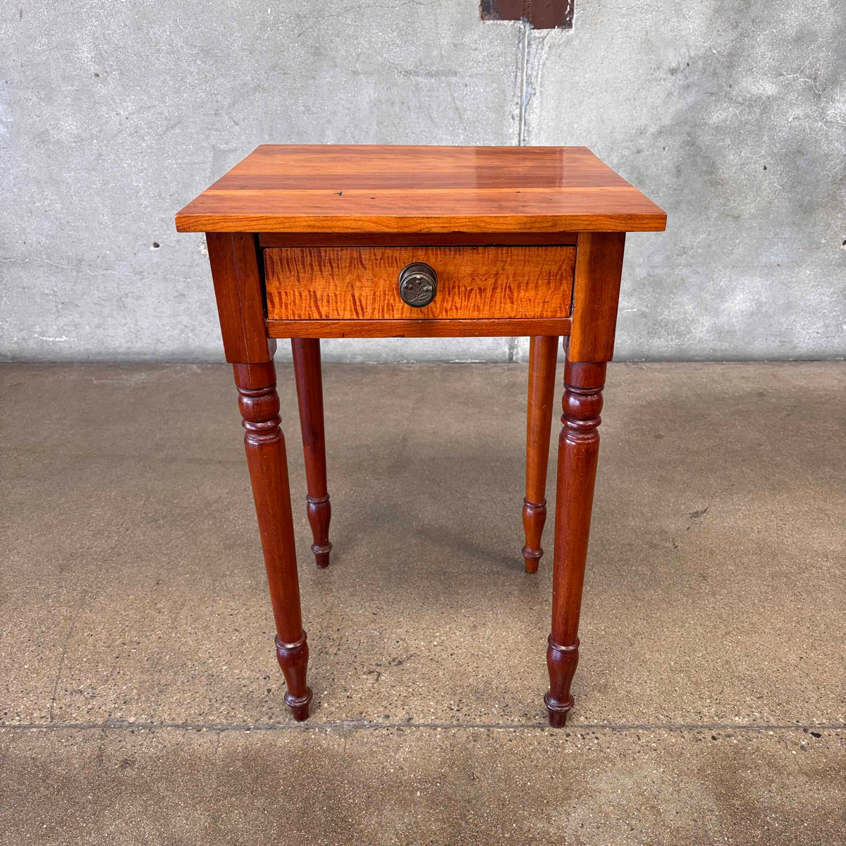 Antique European Lamp Table With Curly Maple Front
