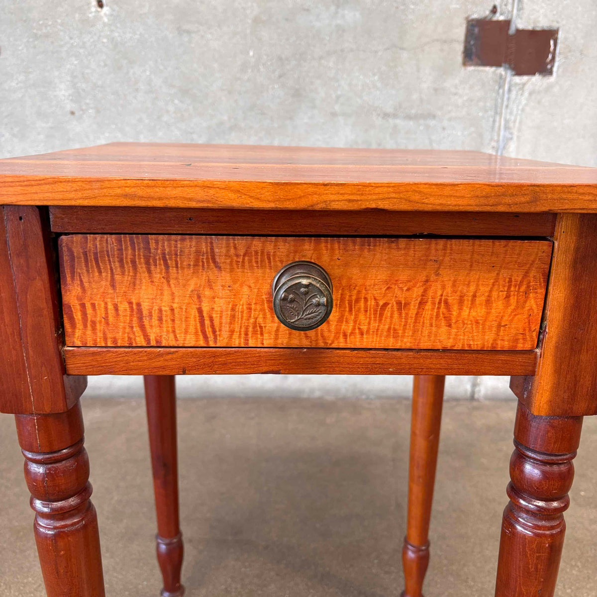 Antique European Lamp Table With Curly Maple Front