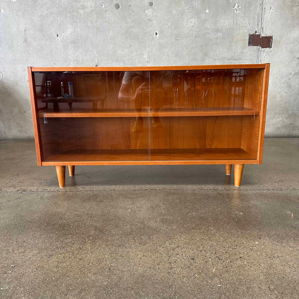 Teak Display Case w/ Sliding Glass Doors