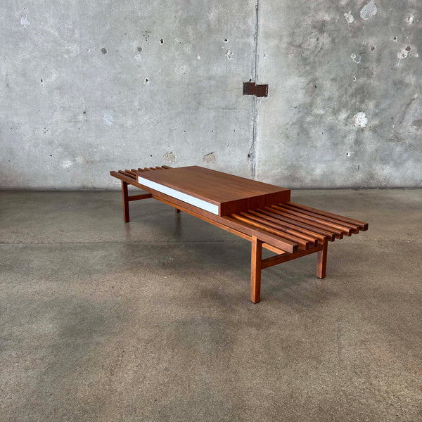 Solid Walnut Table or Bench with Two-Way Drawer By John Keal for Brown Saltman