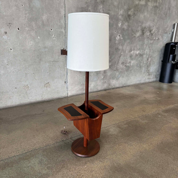 Mid Century Modern 1960s Solid Walnut Floor Lamp With Magazine Rack