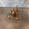 Floral Tole Gilt Side Table w/Glass Top