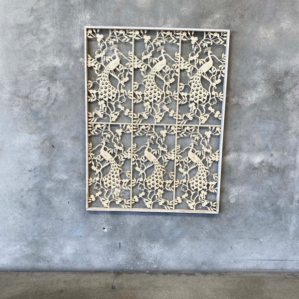 Mid Century Peacock Screen Panel Wall Decor