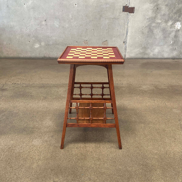 Antique Victorian Tiger Oak Tile Top Chess Board Table