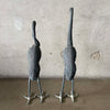 Pair of Vintage Bronze Crane Sculptures