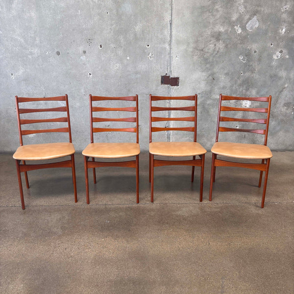 Vintage Set of Four Danish Teak Ladder Back Dining Chairs - Restored