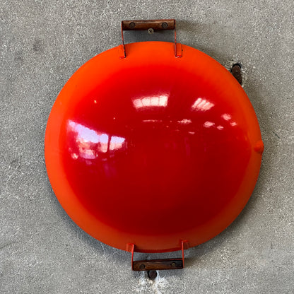 Vintage Orange & White Enameled Metal Paella or Wok