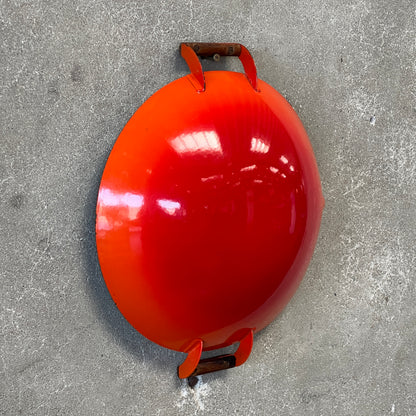 Vintage Orange & White Enameled Metal Paella or Wok