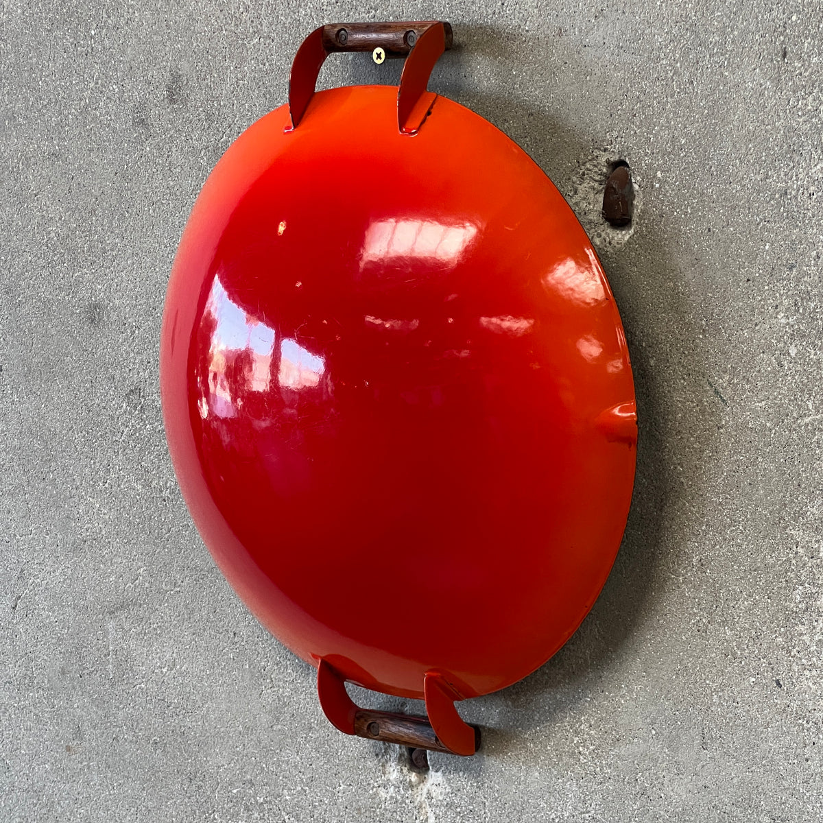Vintage Orange & White Enameled Metal Paella or Wok