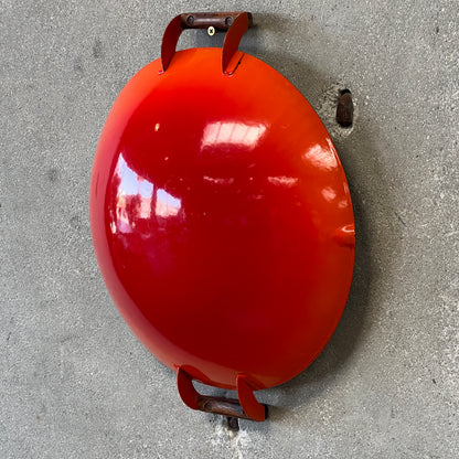 Vintage Orange & White Enameled Metal Paella or Wok