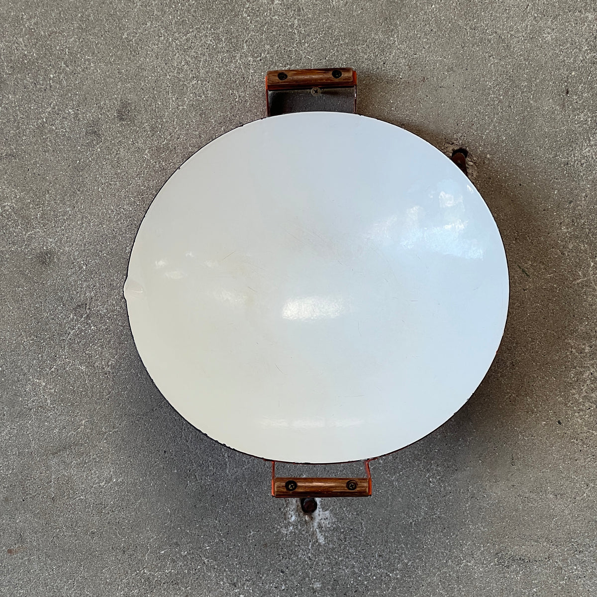 Vintage Orange & White Enameled Metal Paella or Wok