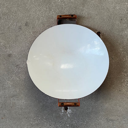 Vintage Orange & White Enameled Metal Paella or Wok