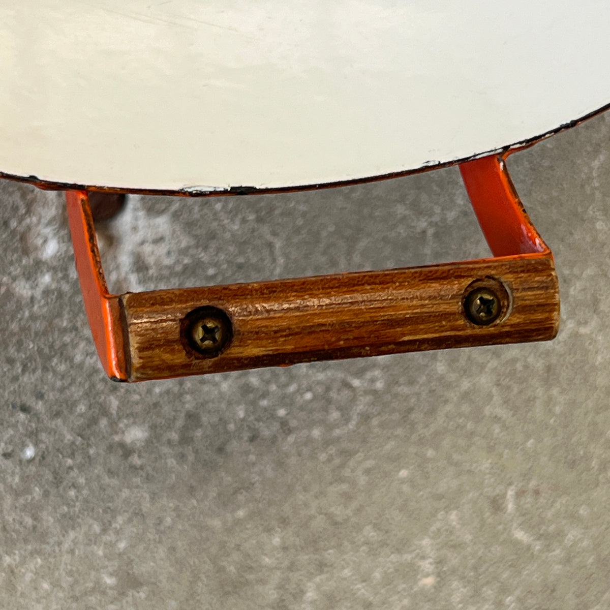 Vintage Orange & White Enameled Metal Paella or Wok