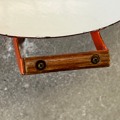 Vintage Orange & White Enameled Metal Paella or Wok