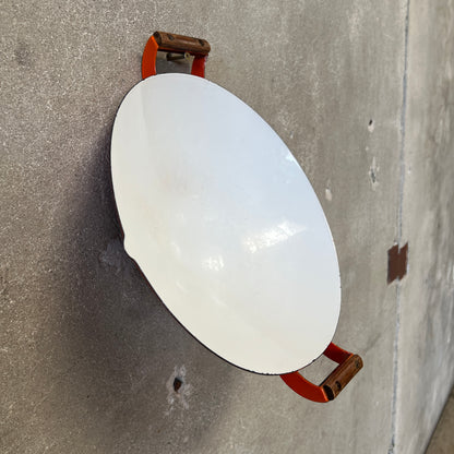 Vintage Orange & White Enameled Metal Paella or Wok