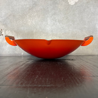Vintage Orange & White Enameled Metal Paella or Wok