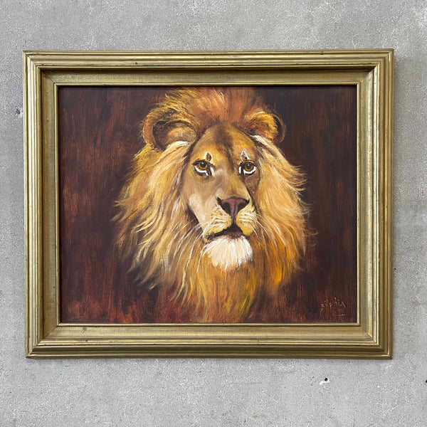 1960's Oil on Board Lion Painting by Ziphia Morris