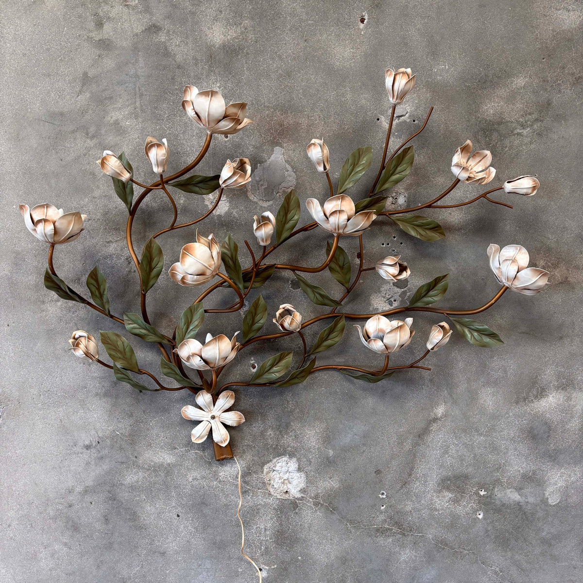 Tole Magnolia Hollywood Regency Wall Light Fixture