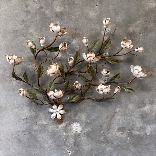 Tole Magnolia Hollywood Regency Wall Light Fixture